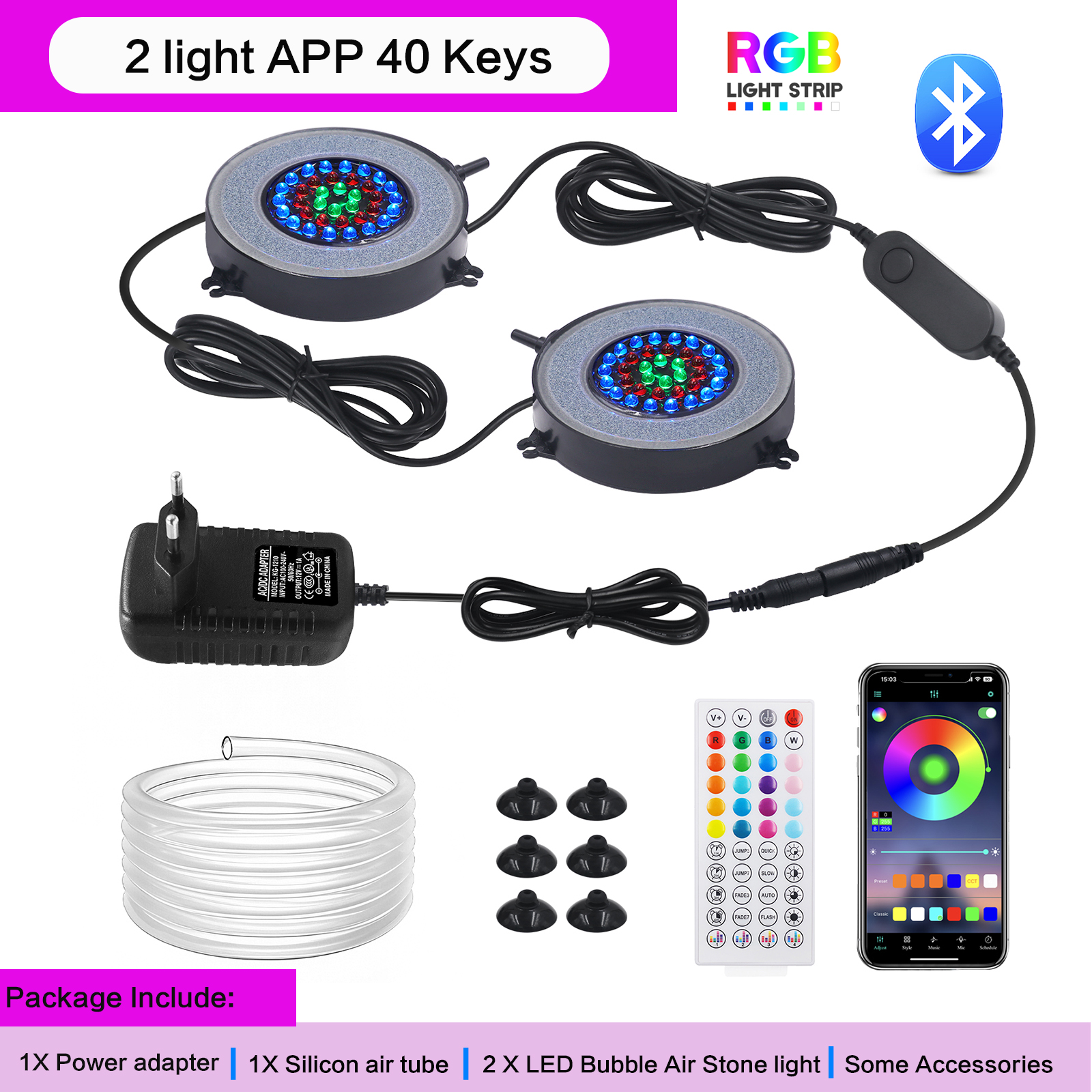 Onderwater Aquarium Licht Kleur Veranderend IP68 Waterdicht 36 LED Luchtlicht Aquarium Luchtbel Lamp Maken Zuurstof voor Aquarium: WHITE / eu-stekker