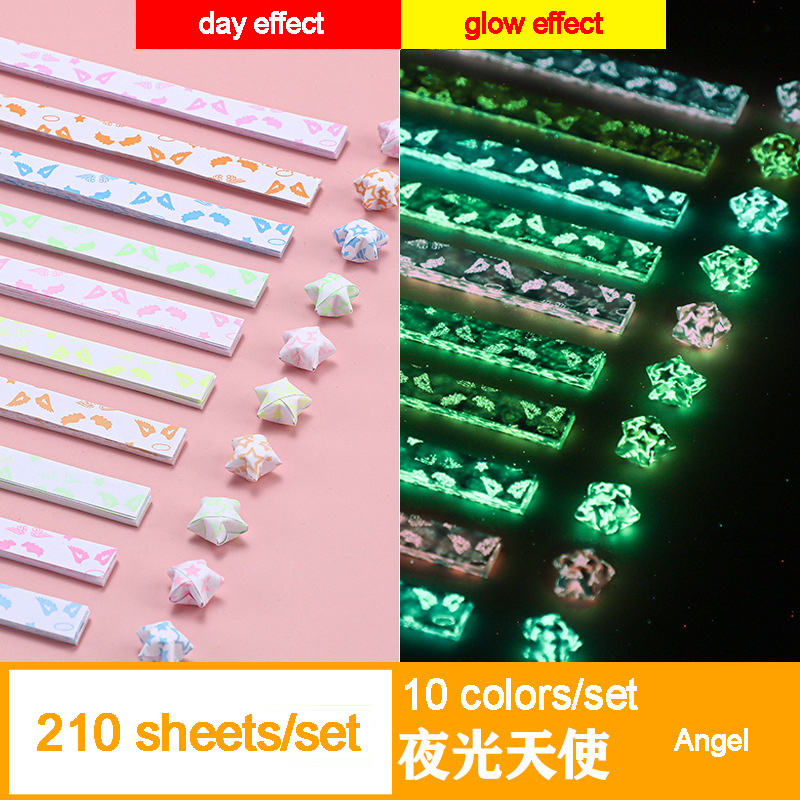 210 Sheets Luminous Origami Stars Paper Strips Lucky Color Star Decoration Folding Paper DIY Hand Crafting Crafts Arts Supplies: Angel-210sheets
