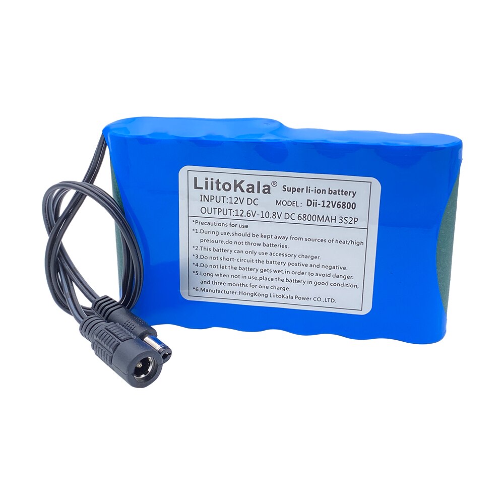 Liitokala-batería de litio recargable para GPS y cámara de coche, cargador de 18650 V y 1A, 6800, 12v, 12,6 mAh