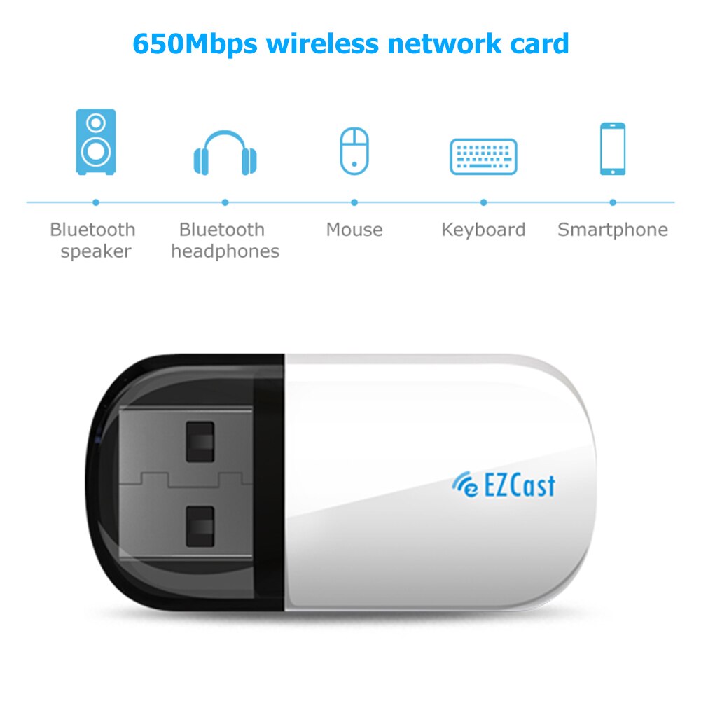 650Mbps USB 2.0 WiFi Dongle 2.4GHz+5.8GHz Wireless Bluetooth 4.2 Adapter Support
