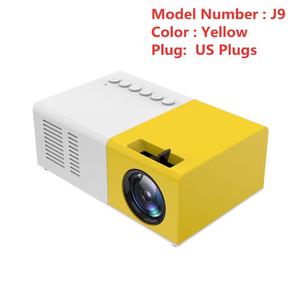 Kebidu J9 Mini Projector Hd 1080P Mini Home Projector Voor Av Usb Micro Sd-kaart Usb Pocket Beamer pk YG-300 Goede: Yellow US Plug