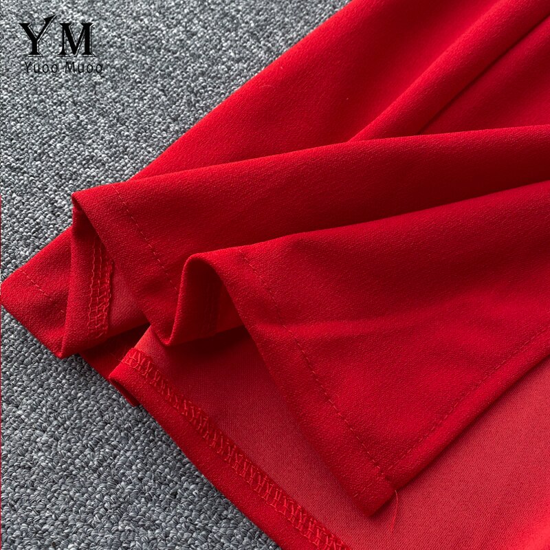 Yuoomuoo rød en skulder kærv krave split bodycon kjole dobbeltradet kvinder fest sommerkjole