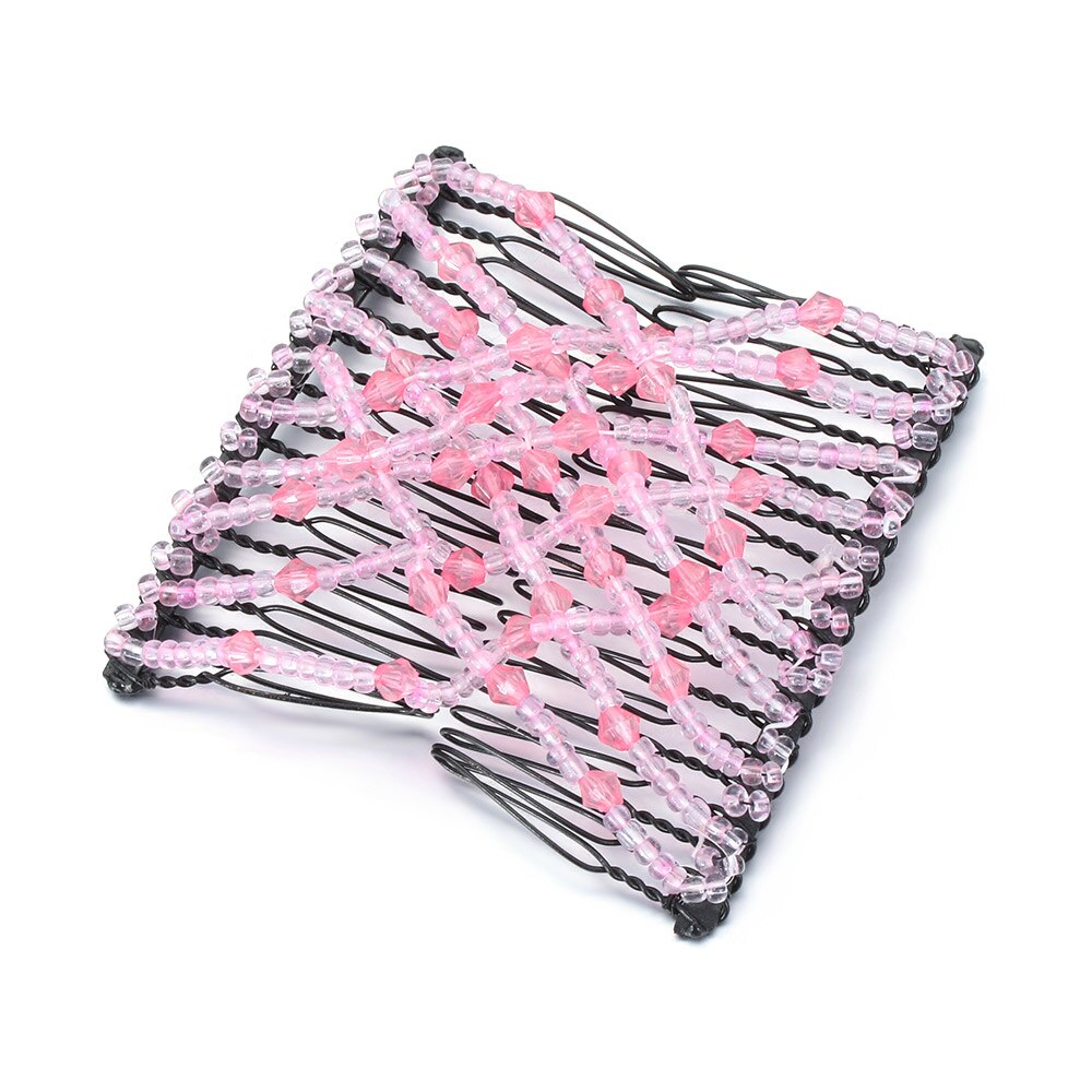 1PC Magie Haar Kamm strecken Doppel Kamm Perlen Haar Clip Elastische Haarnadel Klaue Brötchen Hersteller Headwear Frauen DIY Haar Styling Werkzeuge: Rosa