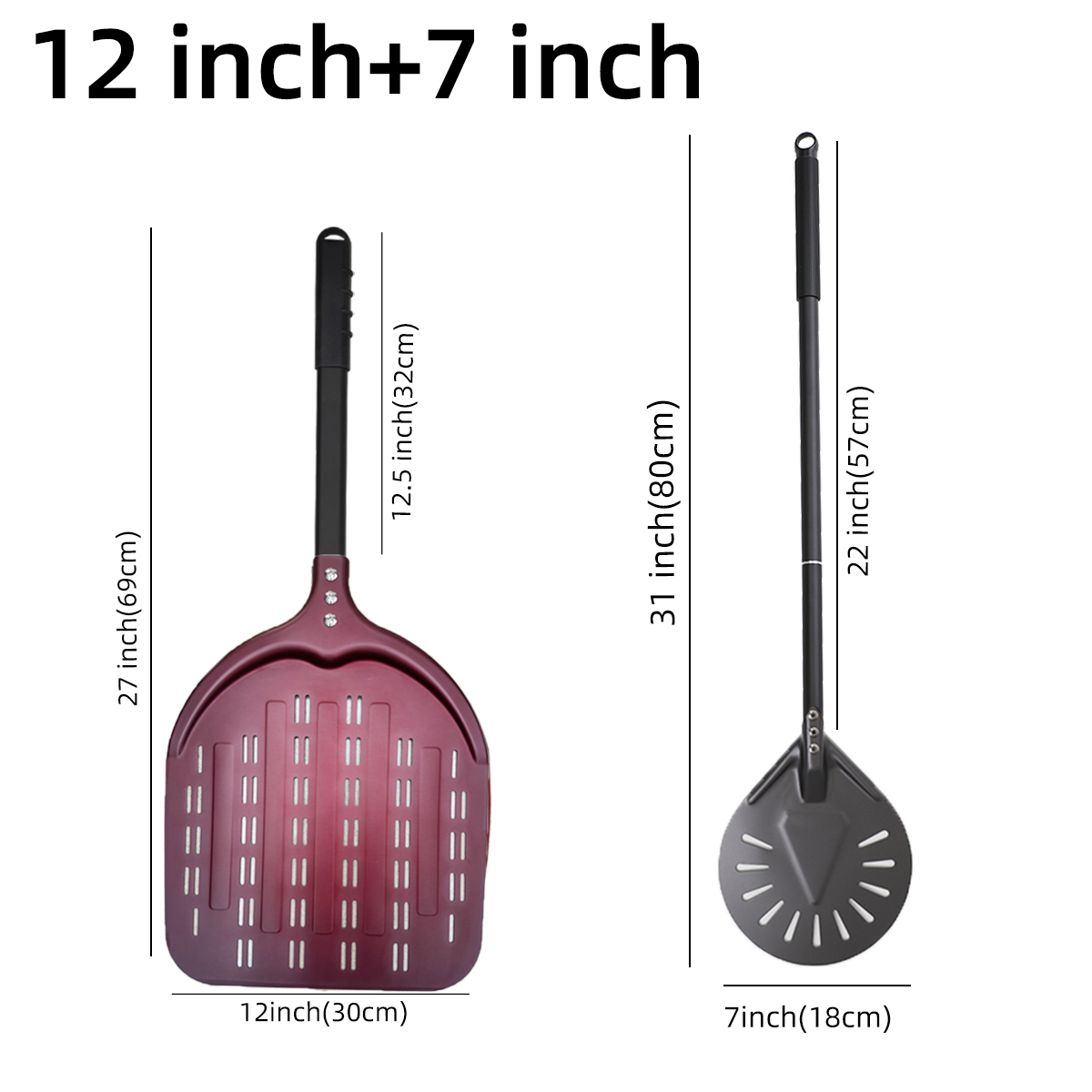 12 13 14 & 7 Inch Pizza Schil Lange Steel Draaien Peddel Aluminium Pizza Turner Bakken Tool Geperforeerde Keuken accessoires: WHITE