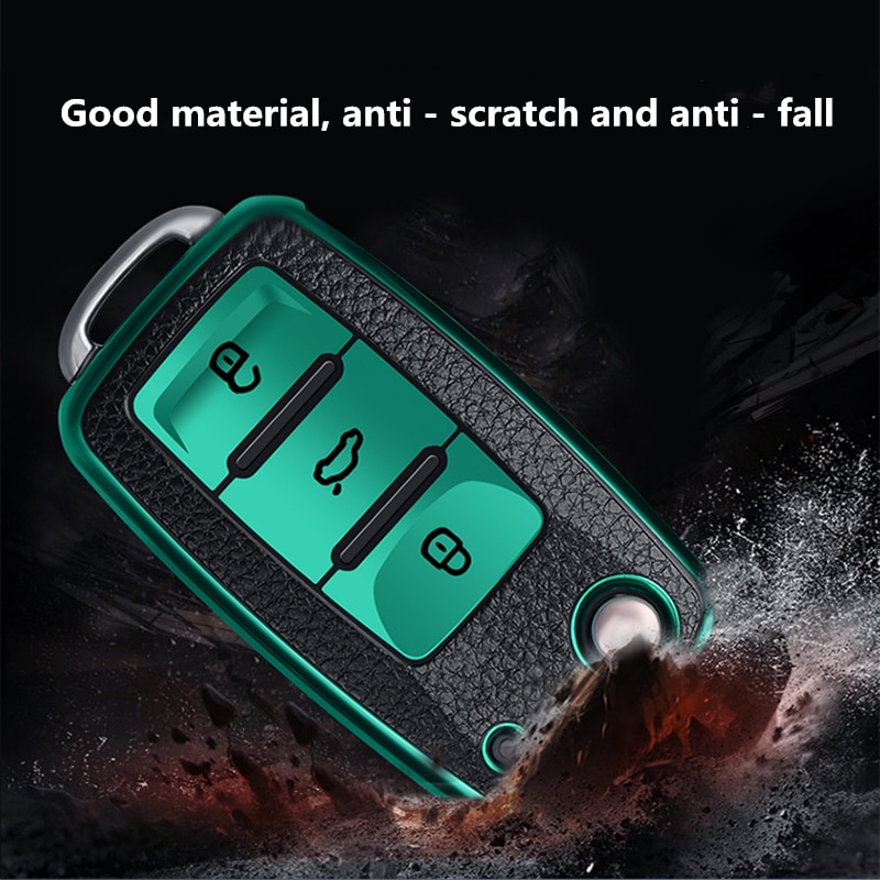 Lær + tpu bilnøkkel dekselveske til volkswagen vw polo tiguan passat  b5 b6 b7 golf eos scirocco jetta  mk6 octavia tilbehør