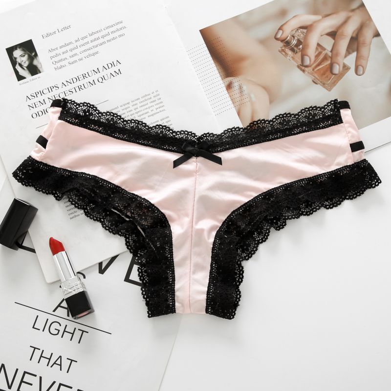 ENFINY Women Lace Stitching Panties Sexy Low Waist Cotton Crotch Briefs Underwear Silkly Comfort Bow Twist Panties x: As Pictures  P / L