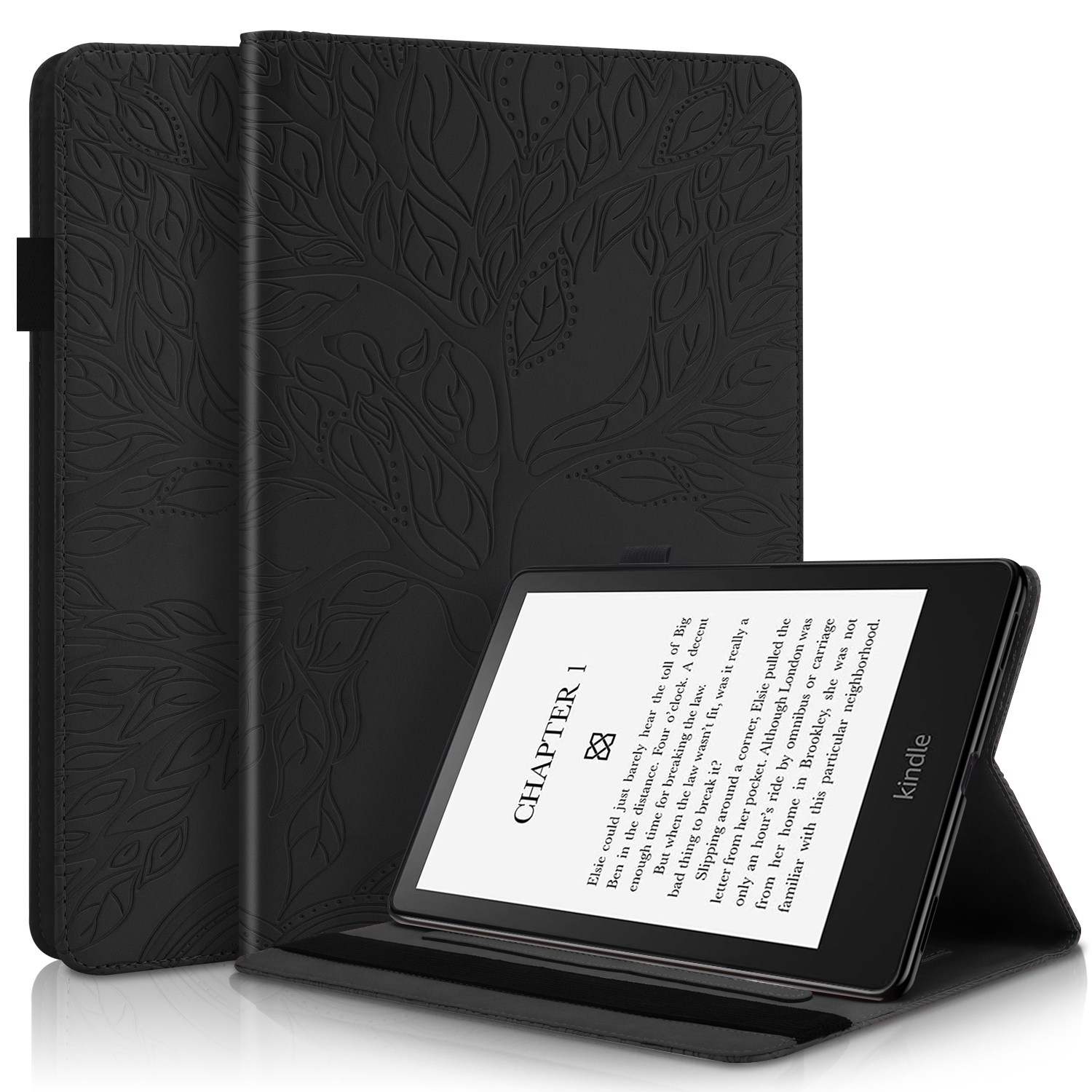 hoesje voor Kindle Paperwhite 2024 hoesje 7 inch 3D boom reliëf folio flip flip stand TPU eBook hoesje: Black