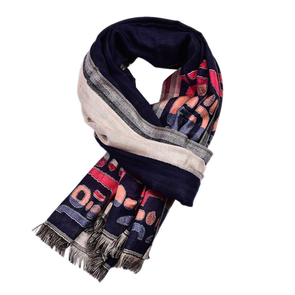 SHOWERSMILE Men Scarf Cotton British Style Scarf for Men Geometric Print Long Male Winter Scarves 195cm*65cm: navy