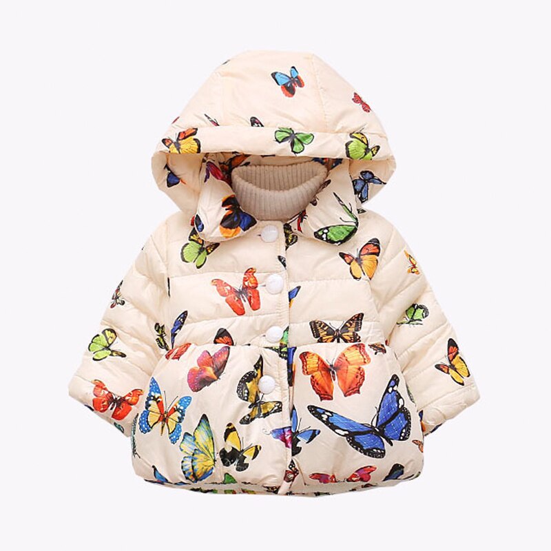 Autumn Winter Toddler Baby Girls Coat Children Kids Cotton Warm Jacket Girls Butterfly Print Hooded Children Cotton Jacket