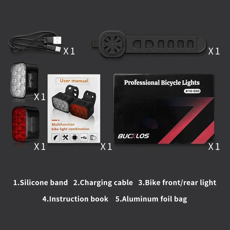 BUCKLOS Bicycle Light Led Rear Light Waterproof Bicycle Lamp USB Charge Bike Flashlight for Bicycle Front Taillight Lantern