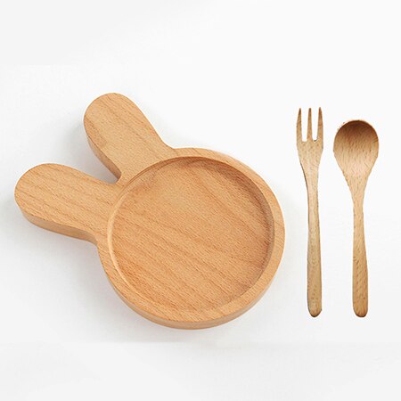 Christmas Dinner Plates For Kids Wooden Children Tableware Wood Dish Plate Wooden Earing Utensils With Spoon And Fork: Rabbit