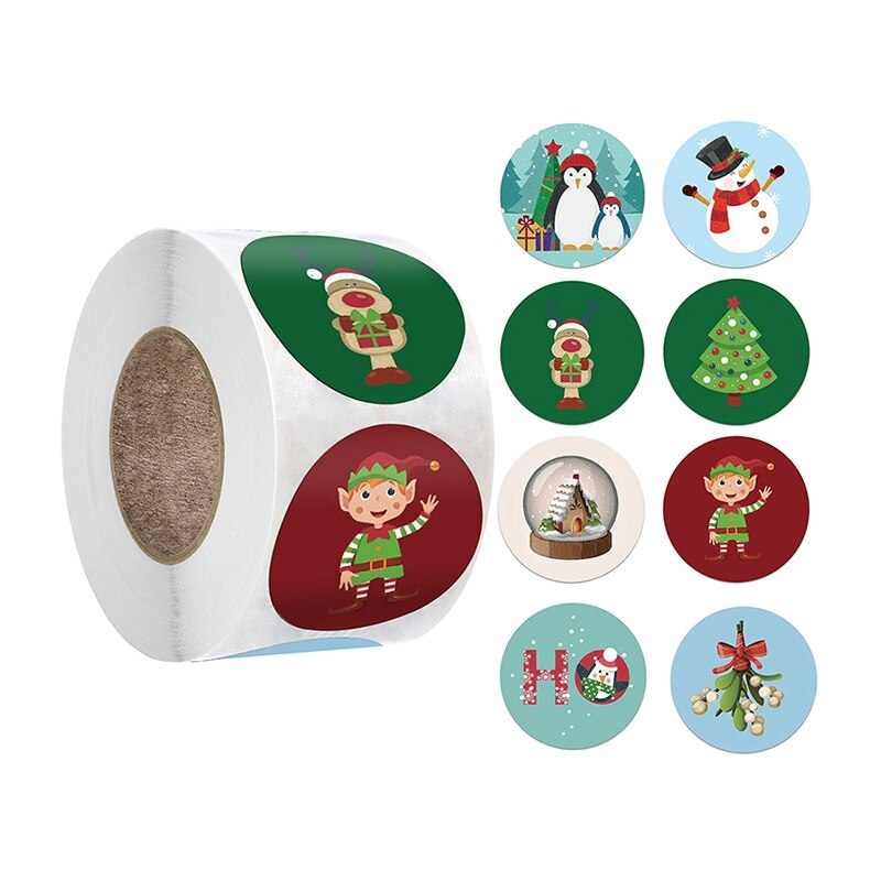 500 stuks ronde 4 ontwerpen vrolijke kerst bedankt sticker zegel envelop kaart labels verpakking scrapbooking decoratie: B-5