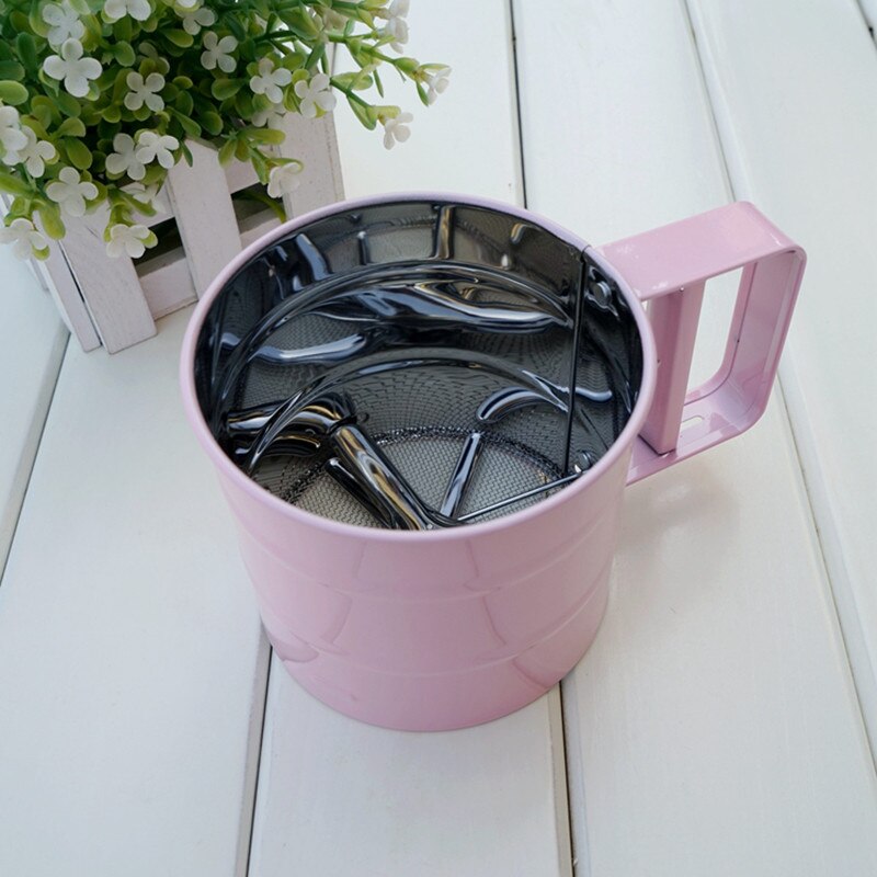 Cup Vorm Meel Zeef Rvs Mesh Zeefje Mechanische Bakken Poedersuiker Shaker Zeef Tool: Pink