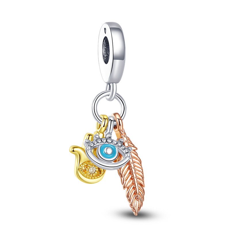 Hamsa-abalorios de mano de plata 925 auténtica, amuleto de mano de fátima con ojos azules de la suerte, compatible con pulsera Original, joyería: PTC026