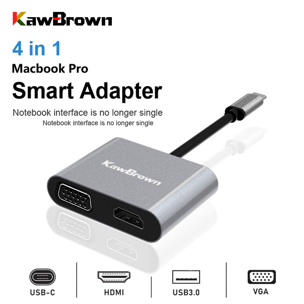 Kawbrown 4 em 1 multi usb c docking station adaptador expandir para usb 3.0/saída hdmi/vga/pd carga para portátil macbook xiaomi huawei