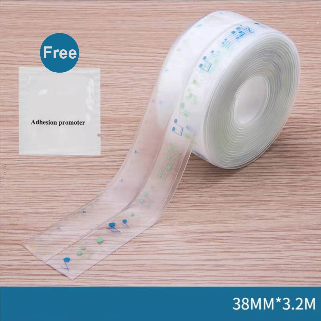 Multi print gennemsigtig 3.2 mx 38mm pvc tætningsbånd tape vinduer bad køkken vandtæt selvklæbende søm toilet hjørne: Bemærk