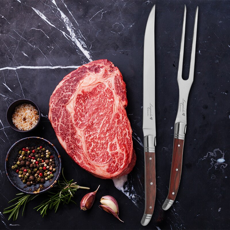 Laguiole-Juego de cuchillos de acero inoxidable para carne, tenedor, vajilla de cocina de madera, cubiertos de madera, de Navidad, 2 uds.