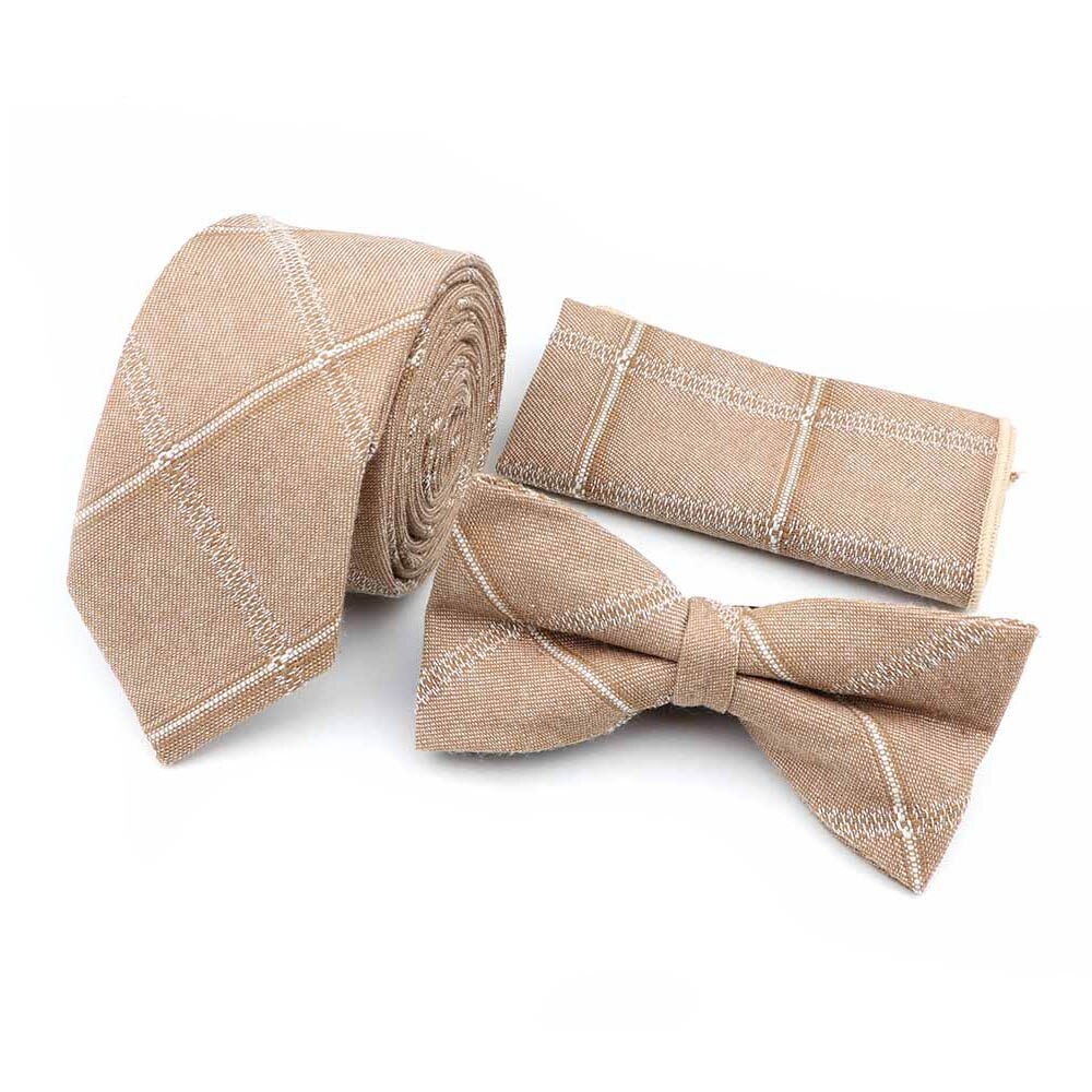 100% baumwolle Schönen Krawatte einstellen gestreift Plaid Braun Grau Grün Mens Krawatte Fliege Taschentuch Klassische Zubehör Jahrgang: 5