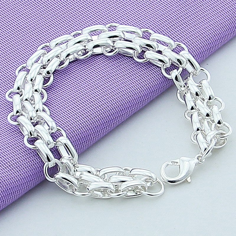 Nouveauté 925 bijoux en argent trois rangées rondes Bracelet à breloques Bracelet à la bijoux pour femme