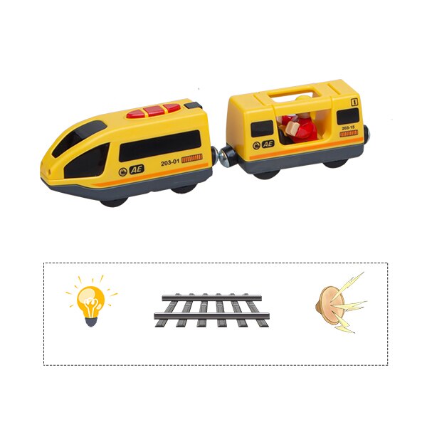 Set di treni a pagamento per locomotiva a batteria adatto per binari ferroviari in legno potente treno elettrico proiettile motore per ragazze ragazzi: YELLOW