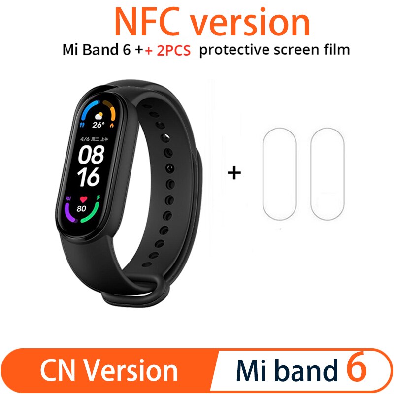 Xiaomi Mi Band 6 Smart Bracelet 5 Color AMOLED Screen Miband 6 Blood Oxygen Fitness Traker Bluetooth Waterproof Smart Band: NFC add Film