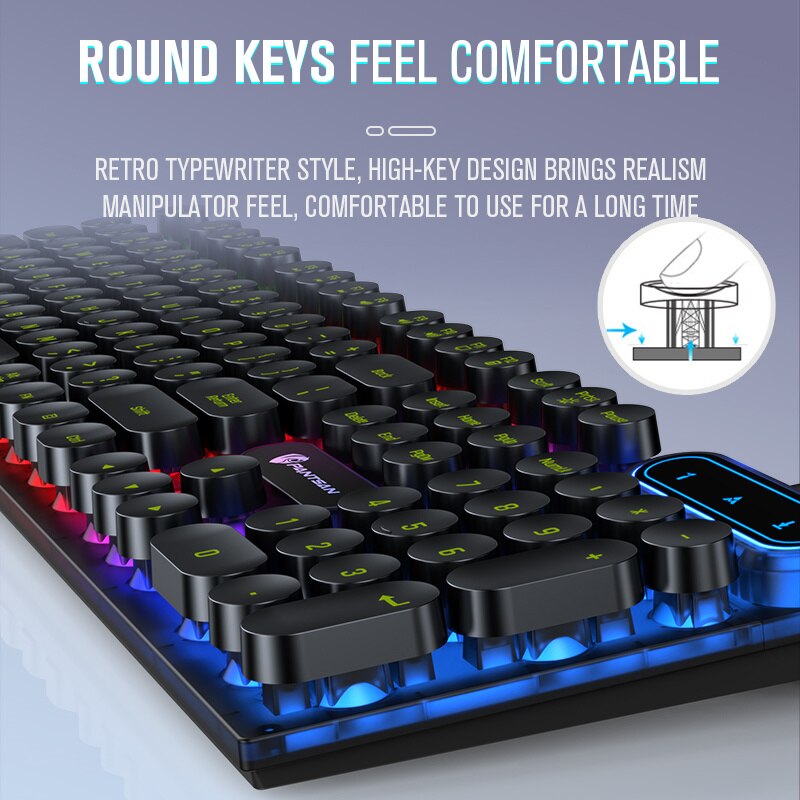 Punk Mechanical Feel Gaming Keyboard Mouse Combos Wired 104 Round Keycaps Keys Rainbow Backlit Keyboard for PC Gamer Computer