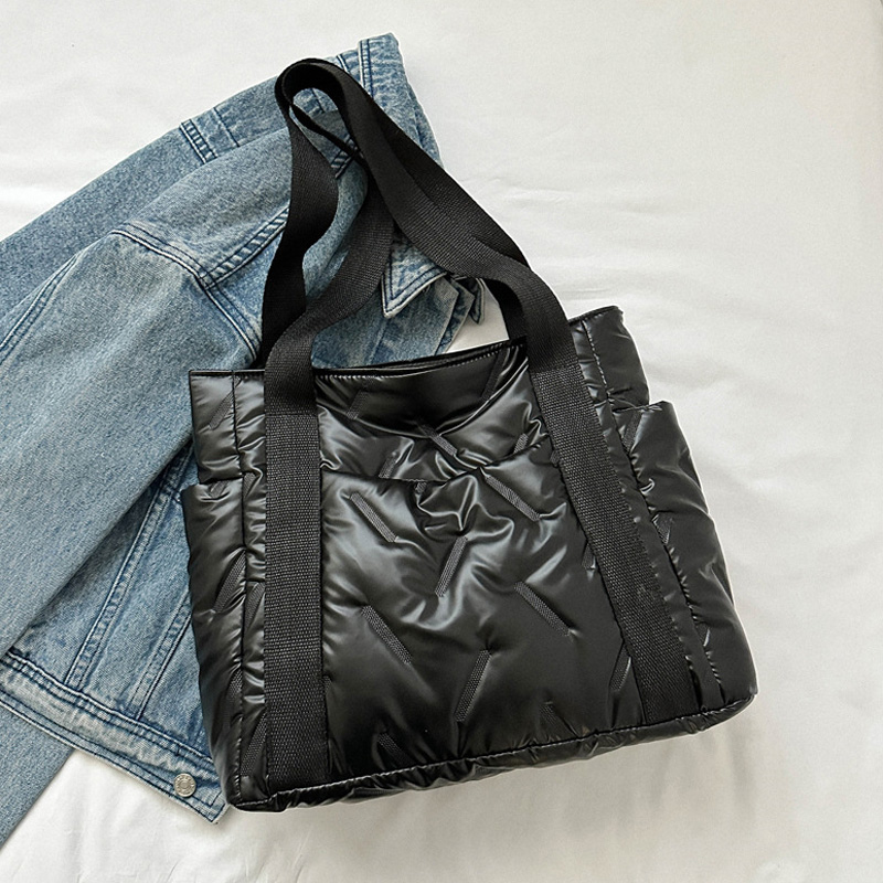 Bolsos de mano informales de algodón de invierno para mujer, bolso de hombro de de Color sólido, bolsos de mano para ir al trabajo y