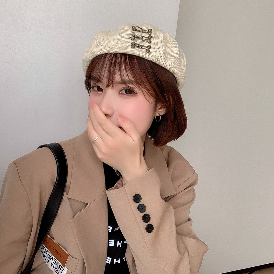 Boinas de mezcla de algodón con hebilla de cobre para mujer, boina con hebilla de cobre para Primavera, gorrito de artista para esquiar, gorros de pintor para niña
