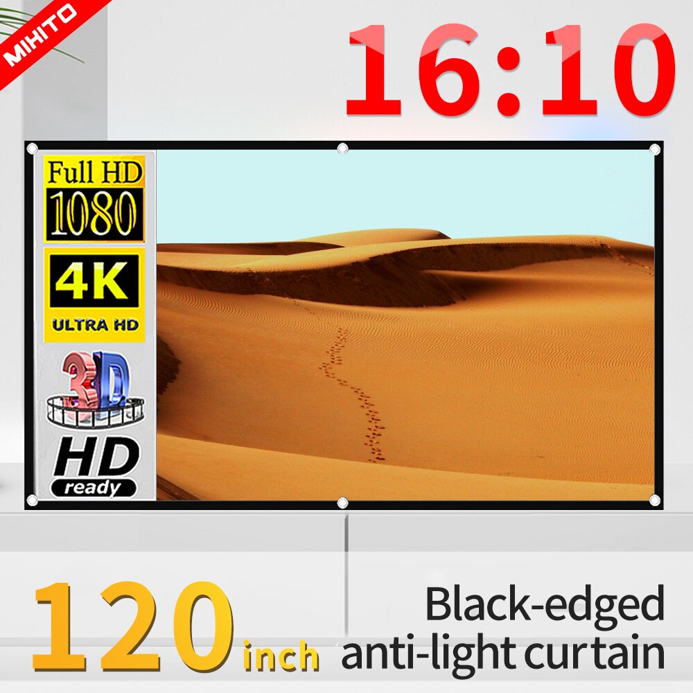 MIXITO Projector 16:10 Anti Light Curtain 120 Inches With Black Border And Hole Portable 3D HD Projection Screen