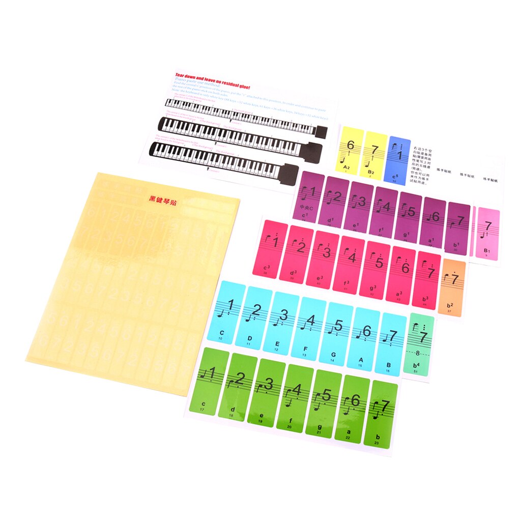 Colored Piano Keyboard Stickers Removable for Kids Beginners Piano Learning