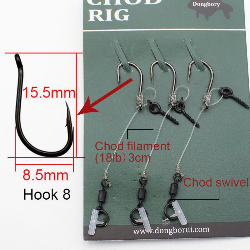 1 pakke karper fiskeriudstyr med filament 18lb fiskesnøre / boilies skrue lille rig / fiskekrog 6/8/10 pop up chod rigs: 3cm- krog 8
