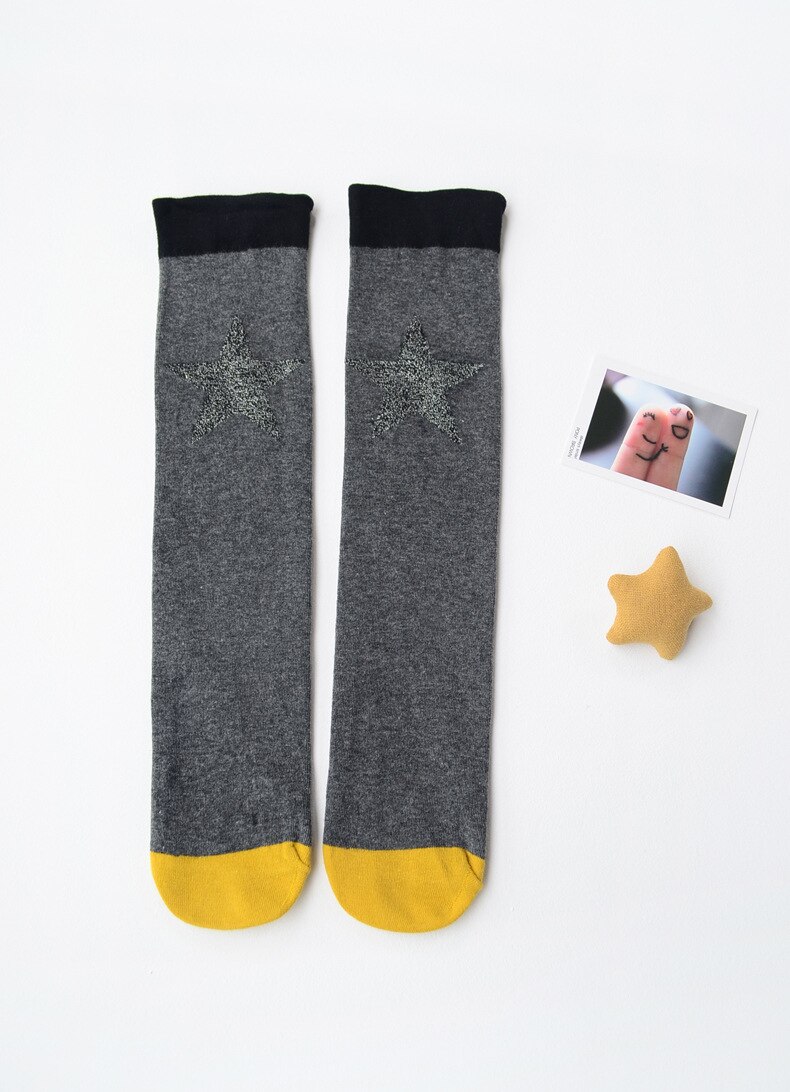 2-6 Jaar Baby Kinderen Panty Katoen Gebreide Panty Kniekousen Voor Meisjes: dark grey star