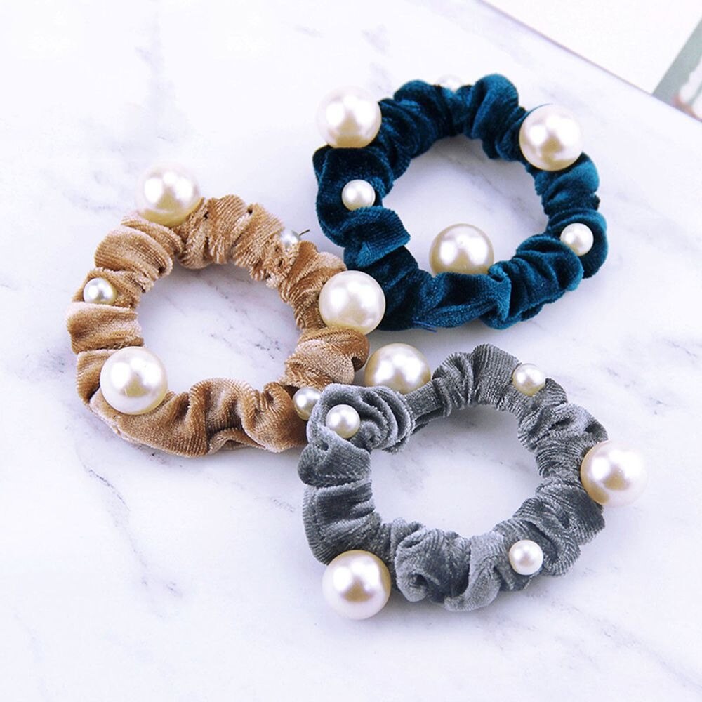 1PC Parels Velvet Hair Scrunchies Haar Touw voor Vrouwen Meisjes Paardenstaart Houder Elastische Haar Elastiekjes Hoofddeksels Haar Accessoires