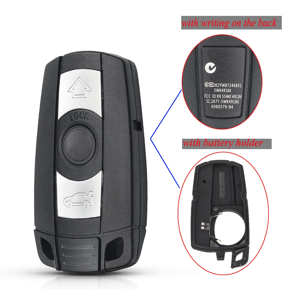 KEYYOU-funda para llave de coche, carcasa para mando a distancia, 3 botones, hoja inteligente, para BMW 1, 3, 5, 6, Serie E90, E91, E92, E60: Blanco