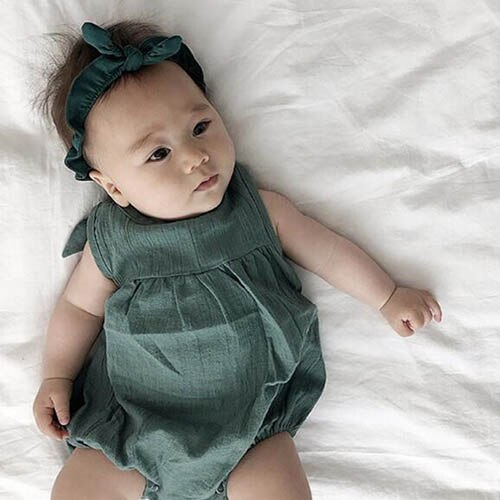 Baby pige bukser sommer stil baby drenge bukser hamp-bomuld ærmeløs sløjfe kravledragt baby pige tøj nyfødt jumpsuit: Beige / 24m