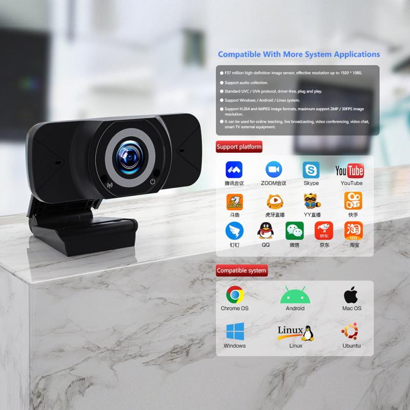 Webcam 1080P Web Camera Full HD Computer Camera 110 Degree Widescreen With Microphone For Video Conference/Video Call/Live