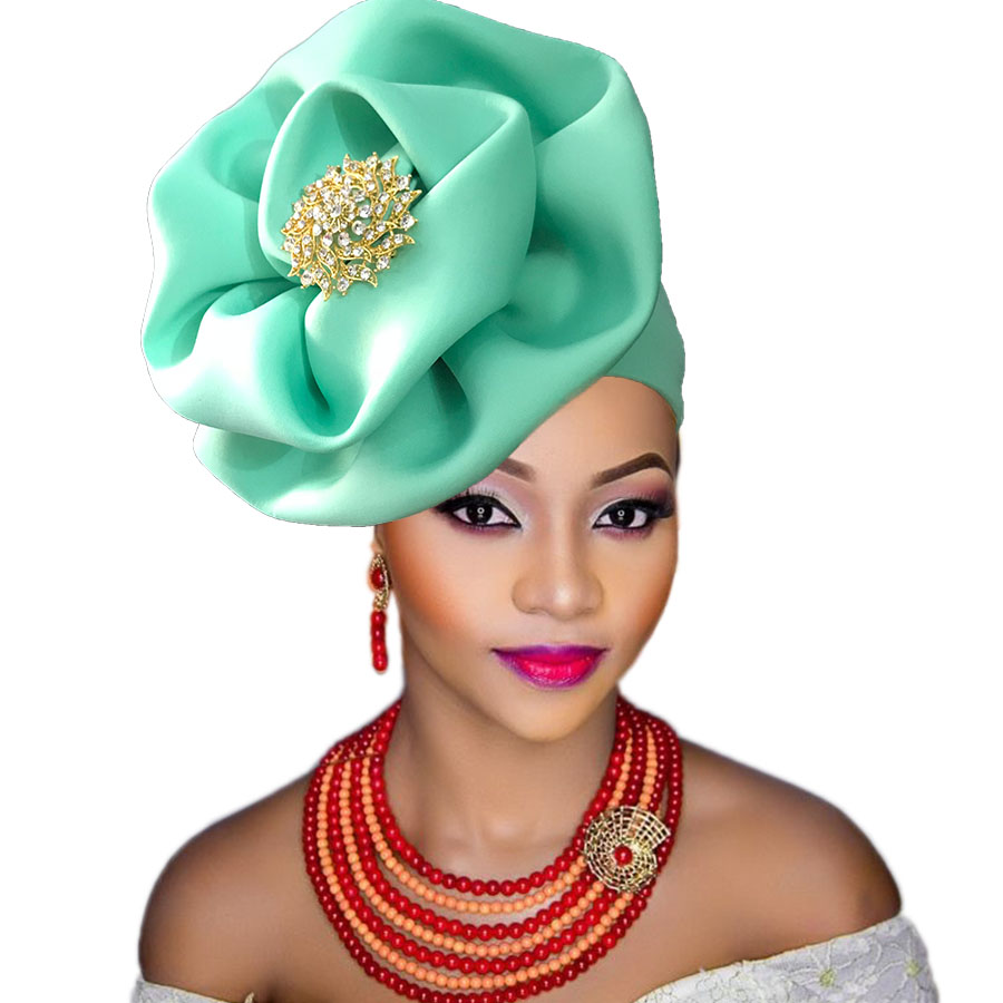 Turbante africano de para mujer negra, turbante nigeriano, cinta para la cabeza atada, gorro: aqua