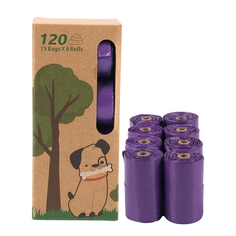 Roll of 15 Pcs Purple Dog Poop Bag With Handle Scented Poo Bag Degradable Cat Waste Bags: 8 rolls
