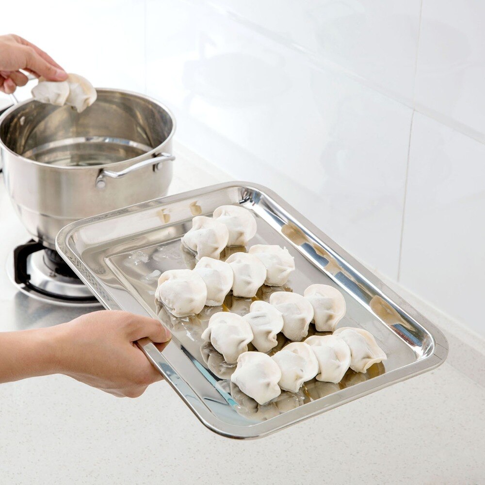OTHERHOUSE Stainless Steel Serving Plate Dumpling Dish Rectangle Vegetable Fruit Tray Baking Cooking Restaurant Plates Tableware