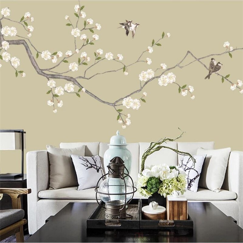 Beibehang Custom wallpaper 3d muurschilderingen Chinese handgeschilderde bloemen en vogels TV achtergrond muur decoratief schilderen behang