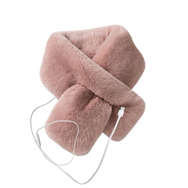 Usb elektrisk opvarmet plys sjal opvarmning tørklæde opvarmning hals wrap kvinder opvarmning tørklæde til vinter udendørs: Lyserød