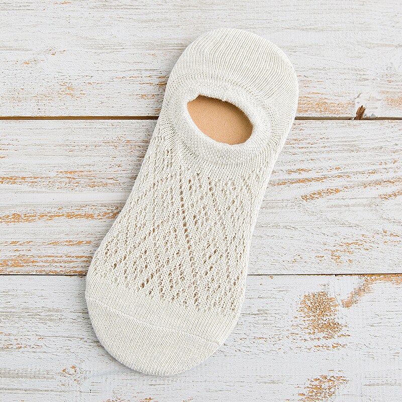 Damessokken 1 paar zomersokken zomer effen kleur holle dames zachte en schattige sokken dames mesh dunne sokken: Khaki