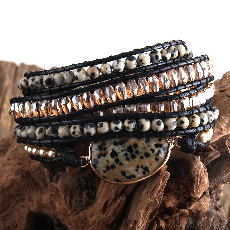 MDNew Boho Bracelet Vegan Cord Natural Stones Charm 5 Strands Woven Wrap Bracelets: 2