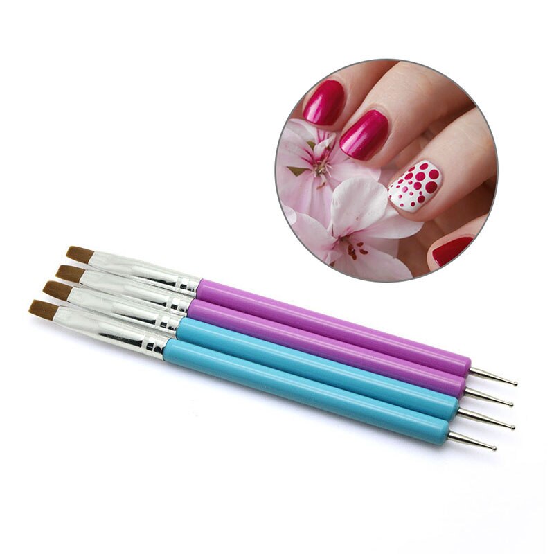 Herramienta de punteo de manicura de doble cabeza, pincel para punteo DIY, pincel plano de nailon, herramientas de arte de uñas, herramienta de pintura para manicura