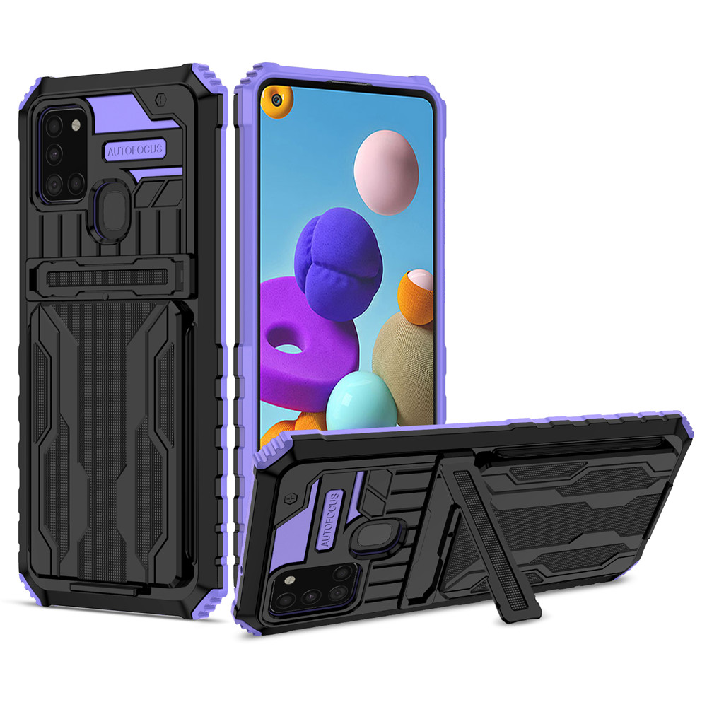 Per Samsung A21S custodia per Samsung Galaxy A21S A 21 S A21 S custodia per supporto integrata custodia per cavalletto porta carte di credito: For Galaxy A21S / Purple