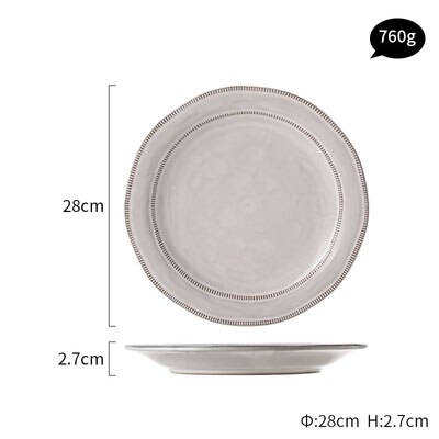 KINGLANG Plates Art Retro Dishes Ceramic Pottery Dinner Steak Plates Blunch Dish For Wedding Party Plates: Milk L