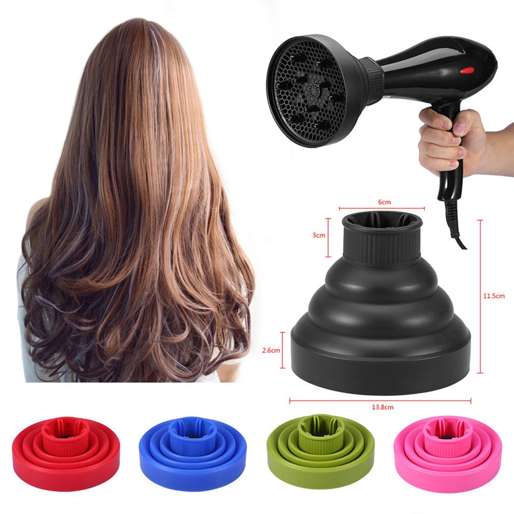 Secador de pelo de silicona plegable para viaje, difusor de capucha, herramienta de peluquería, telescópica, Universal