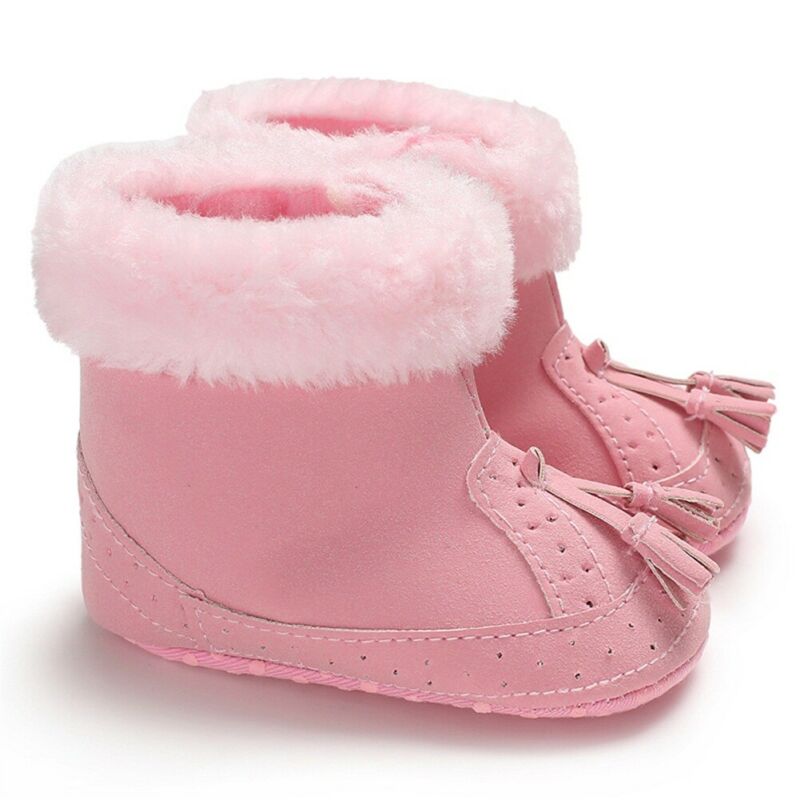 Enfant en bas âge bébé fille chaussures chaudes berceau souple semelle souple chaussures en cuir glands bottes -né enfant bébé hiver bottes de neige: Rose / 7-12 mois