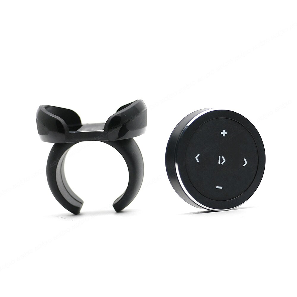 Wireless Bluetooth Car Kit Media Button Remote Control Car Motorcycle Steering Wheel Music 3.5mm Jack AUX Receiver Handsfree: Black Remote stand
