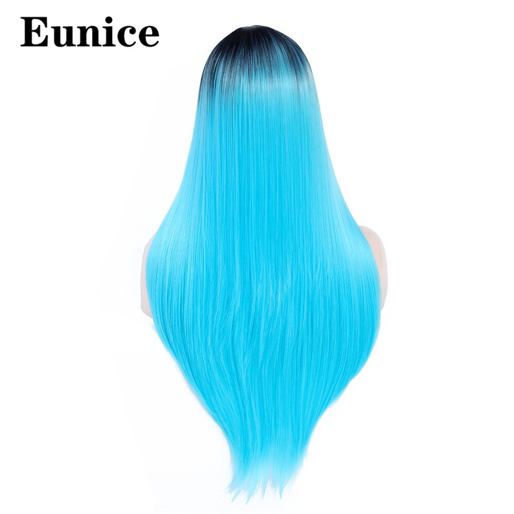 Ombre syntetisk peruk långa raka svarta peruker för kvinnor naturligt svart rött hår peruk mittdel regnbåge cosplay peruker eunice hår: Ombre blå
